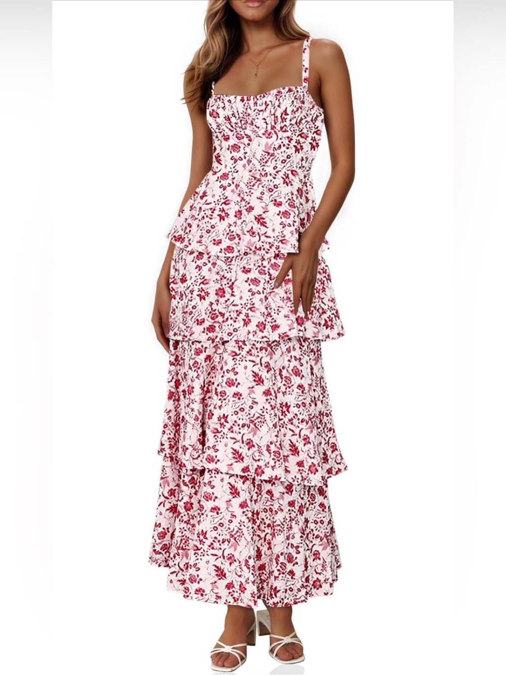 Amazon “Wenrine” Tiered Floral Maxi Dress in Burgundy - **NWT**